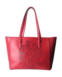 Zipped Tote, Leather, Red, M